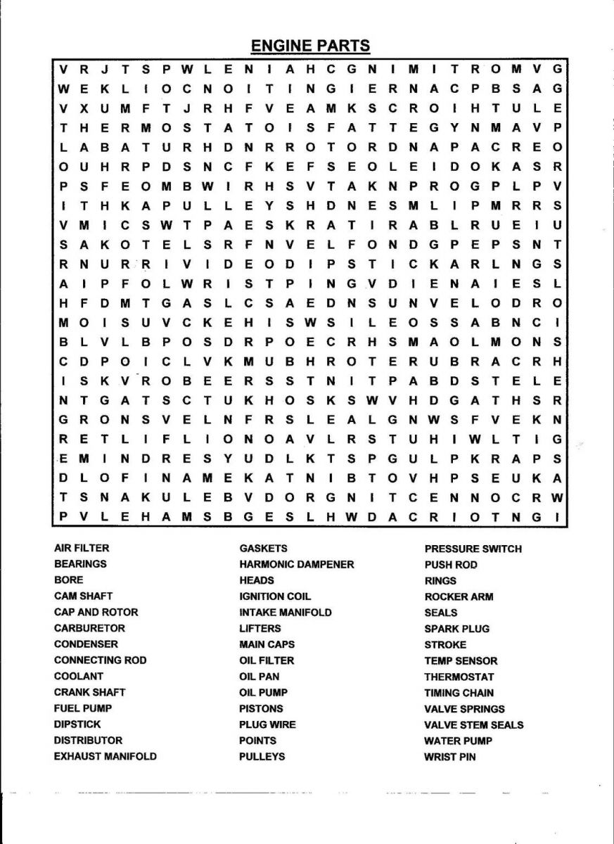 Word search, Engine parts - FGMCC Member Galleries - First Generation